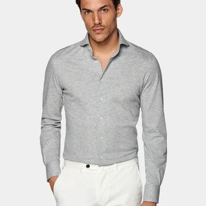 Suitsupply Pique slim fit Grey Shirt - 15.5